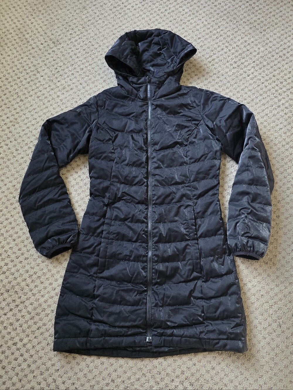 The North Face 550 Black And Metallic Shimmer Hooded Long Puffer Coat - Women's